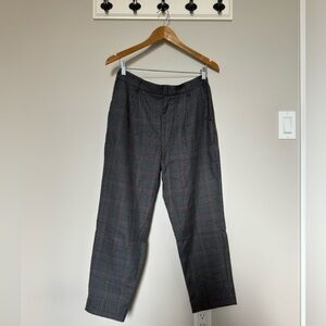 Oak + Fort tartan high-waisted trousers
